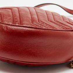 Pre Owned Gucci Red Matelassé Leather GG Marmont Round Crossbody Bag