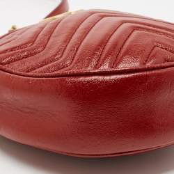 Pre Owned Gucci Red Matelassé Leather GG Marmont Round Crossbody Bag