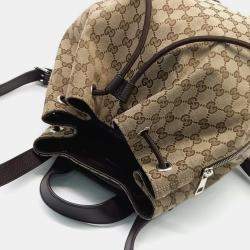 Pre Owned Gucci Beige Brown Coated Canvas backpack bag
