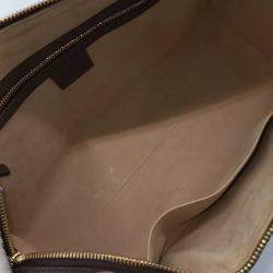 Pre Owned Gucci Beige Brown Leather and PVC Ophidia medium top handle bag