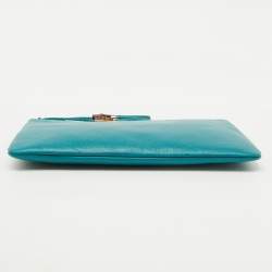 Pre Owned Gucci Teal Blue Leather Bamboo Braided Tassel Zip Clutch
