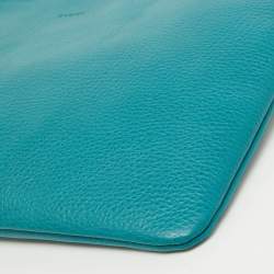 Pre Owned Gucci Teal Blue Leather Bamboo Braided Tassel Zip Clutch