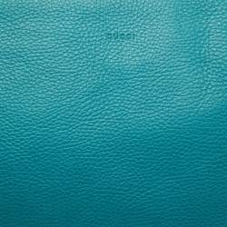 Pre Owned Gucci Teal Blue Leather Bamboo Braided Tassel Zip Clutch