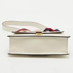 Pre Owned Gucci White Leather Small Web Chain Sylvie Flap Shoulder Bag