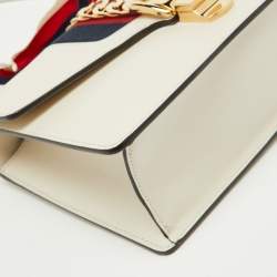 Pre Owned Gucci White Leather Small Web Chain Sylvie Flap Shoulder Bag