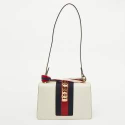 Pre Owned Gucci White Leather Small Web Chain Sylvie Flap Shoulder Bag