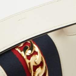 Pre Owned Gucci White Leather Small Web Chain Sylvie Flap Shoulder Bag