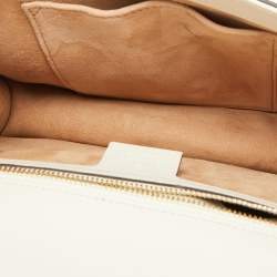 Pre Owned Gucci White Leather Small Web Chain Sylvie Flap Shoulder Bag