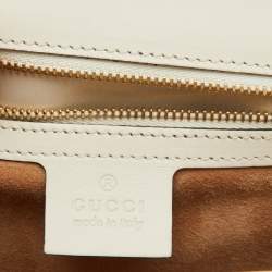 Pre Owned Gucci White Leather Small Web Chain Sylvie Flap Shoulder Bag