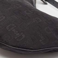 Pre Owned Gucci Black Horsebit Canvas and Leather Glam Hobo