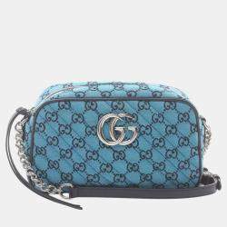 Gucci Canvas Leather Blue Navy Gg Marmont Shoulder Bag