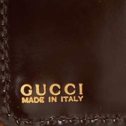 Gucci Dark Brown Leather Compact Bamboo Zip Around Wallet