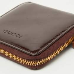 Gucci Dark Brown Leather Compact Bamboo Zip Around Wallet