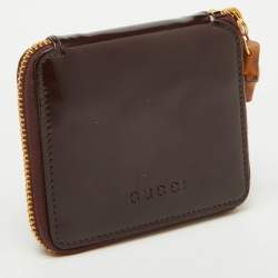 Gucci Dark Brown Leather Compact Bamboo Zip Around Wallet