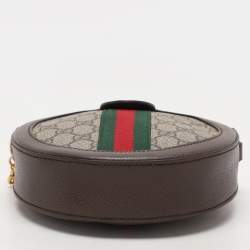 Pre Owned Gucci Brown/Beige GG Supreme Canvas and Leather Mini Ophidia Round Bag
