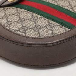 Pre Owned Gucci Brown/Beige GG Supreme Canvas and Leather Mini Ophidia Round Bag