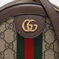 Pre Owned Gucci Brown/Beige GG Supreme Canvas and Leather Mini Ophidia Round Bag