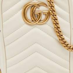Pre Owned Gucci Off White Matelassé Leather Mini GG Marmont Shoulder Bag