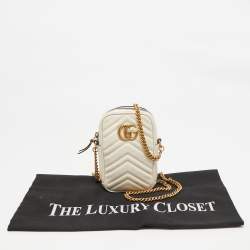 Pre Owned Gucci Off White Matelassé Leather Mini GG Marmont Shoulder Bag