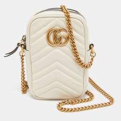 Pre Owned Gucci Off White Matelassé Leather Mini GG Marmont Shoulder Bag