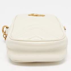 Pre Owned Gucci Off White Matelassé Leather Mini GG Marmont Shoulder Bag