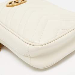Pre Owned Gucci Off White Matelassé Leather Mini GG Marmont Shoulder Bag