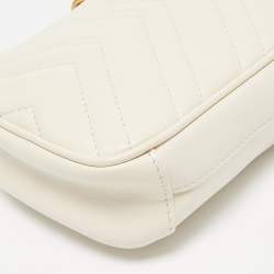 Pre Owned Gucci Off White Matelassé Leather Mini GG Marmont Shoulder Bag