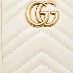 Pre Owned Gucci Off White Matelassé Leather Mini GG Marmont Shoulder Bag