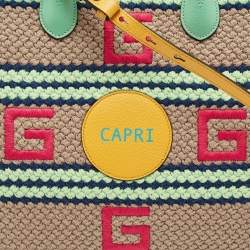 مملوكة مسبقًا Gucci Multicolor Square G Embroidered Fabric Capri Striped Tote