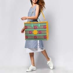 مملوكة مسبقًا Gucci Multicolor Square G Embroidered Fabric Capri Striped Tote