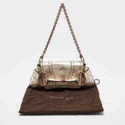 Pre Owned Gucci Light Gold Leather Horsebit Pochette Bag