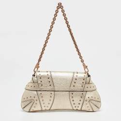 Pre Owned Gucci Light Gold Leather Horsebit Pochette Bag
