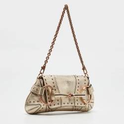 Pre Owned Gucci Light Gold Leather Horsebit Pochette Bag