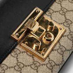 Gucci Beige/Black GG Supreme Canvas and Leather Padlock Small Shoulder Bag