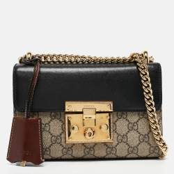 Gucci Beige/Black GG Supreme Canvas and Leather Padlock Small Shoulder Bag