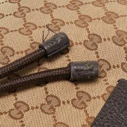 Pre Owned Gucci Beige/Brown GG Canvas and Leather Drawstring Backpacks