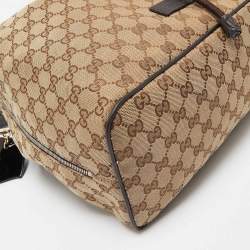 Pre Owned Gucci Beige/Brown GG Canvas and Leather Drawstring Backpacks