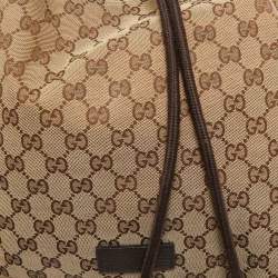 Pre Owned Gucci Beige/Brown GG Canvas and Leather Drawstring Backpacks