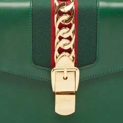 Pre Owned Gucci Green Leather Small Web Chain Sylvie Shoulder Bag