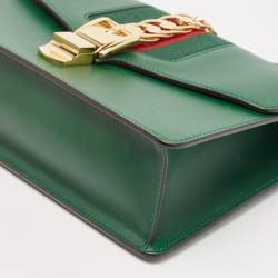 Pre Owned Gucci Green Leather Small Web Chain Sylvie Shoulder Bag
