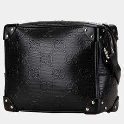 Gucci Black Leather Gg Embossed Shoulder Bag