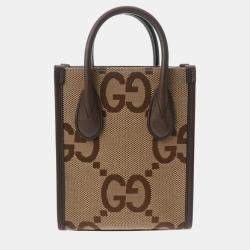 Gucci Beige Brown Canvas Leather Jumbo Gg Tote Bag