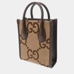 Gucci Beige Brown Canvas Leather Jumbo Gg Tote Bag