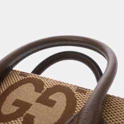 Gucci Beige Brown Canvas Leather Jumbo Gg Tote Bag