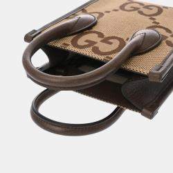 Gucci Beige Brown Canvas Leather Jumbo Gg Tote Bag