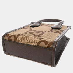 Gucci Beige Brown Canvas Leather Jumbo Gg Tote Bag