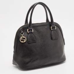 Gucci Black Leather Interlocking GG Charm Satchel