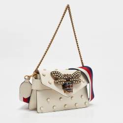 Pre Owned Gucci Off White Leather Mini Pearl Queen Margaret Broadway Shoulder Bag