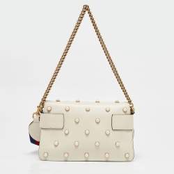 Pre Owned Gucci Off White Leather Mini Pearl Queen Margaret Broadway Shoulder Bag