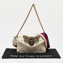 Pre Owned Gucci Off White Leather Mini Pearl Queen Margaret Broadway Shoulder Bag